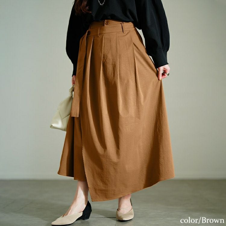 大きいサイズ レディース プリーツラップ付きイレヘムスカート　nw-25002