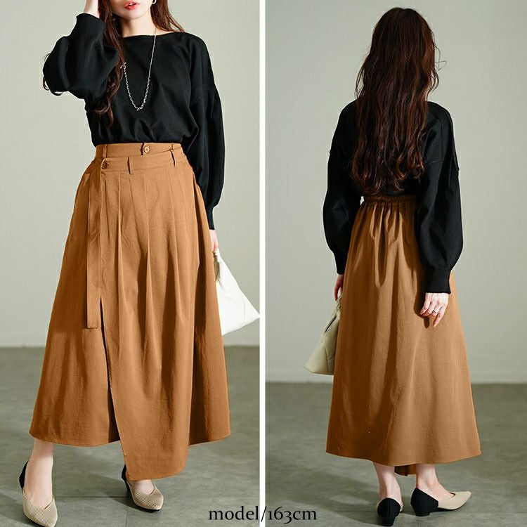 大きいサイズ レディース プリーツラップ付きイレヘムスカート　nw-25002