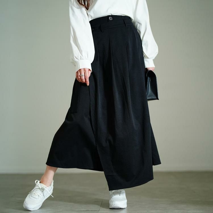 大きいサイズ レディース プリーツラップ付きイレヘムスカート　nw-25002 ブラック