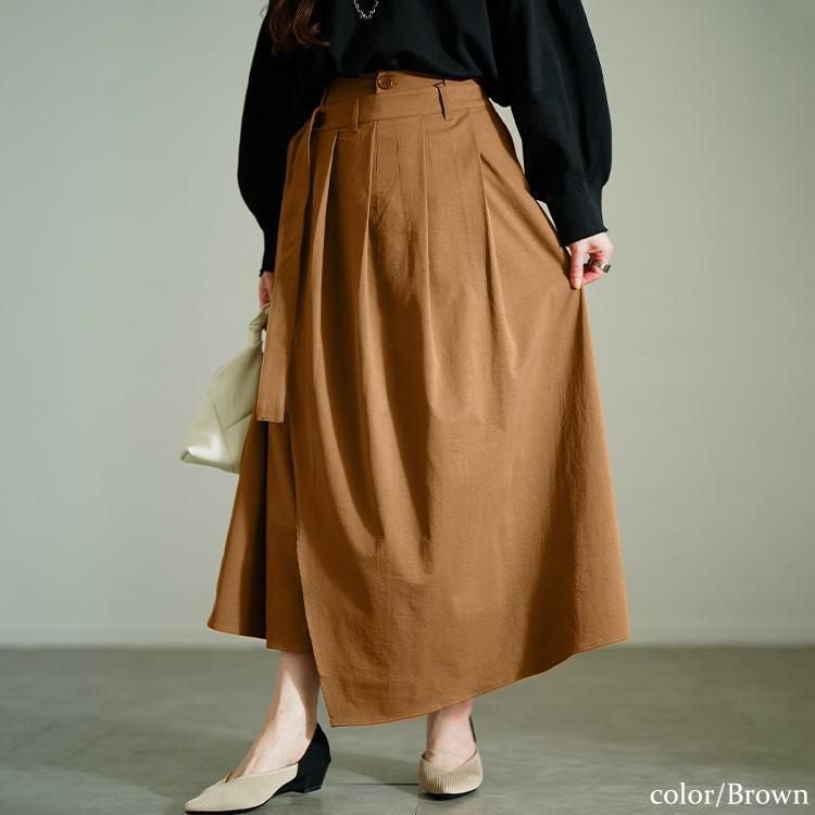 大きいサイズ レディース プリーツラップ付きイレヘムスカート　nw-25002 ブラウン