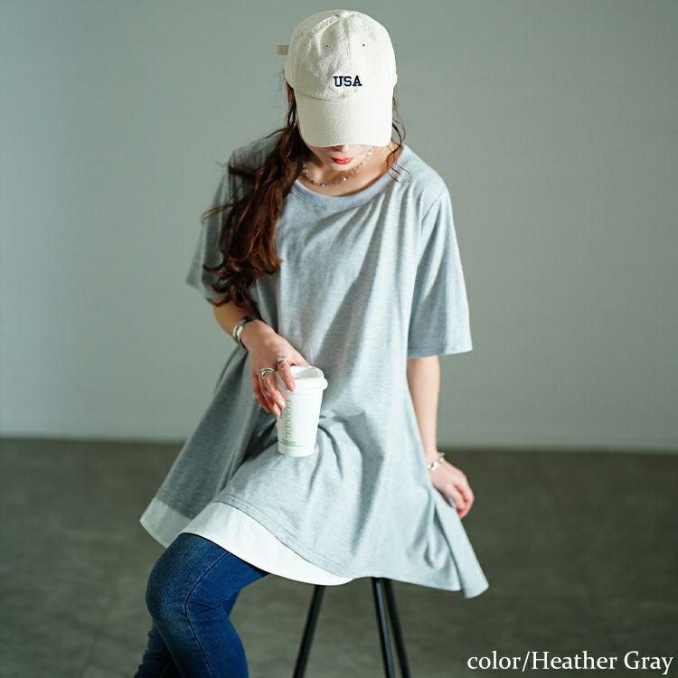 大きいサイズ レディース 裾フェイクレイヤードチュニック　bai-0181