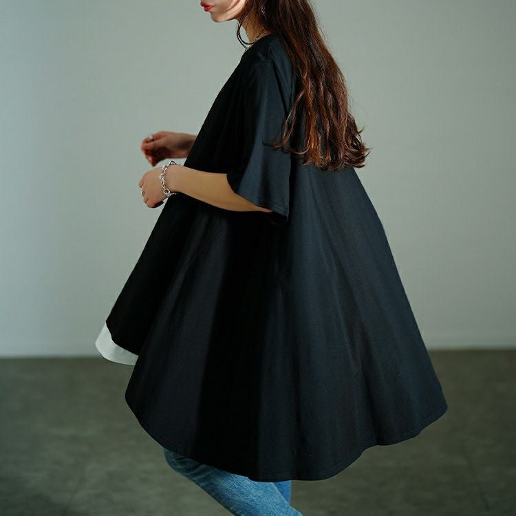 大きいサイズ レディース 裾フェイクレイヤードチュニック　bai-0181