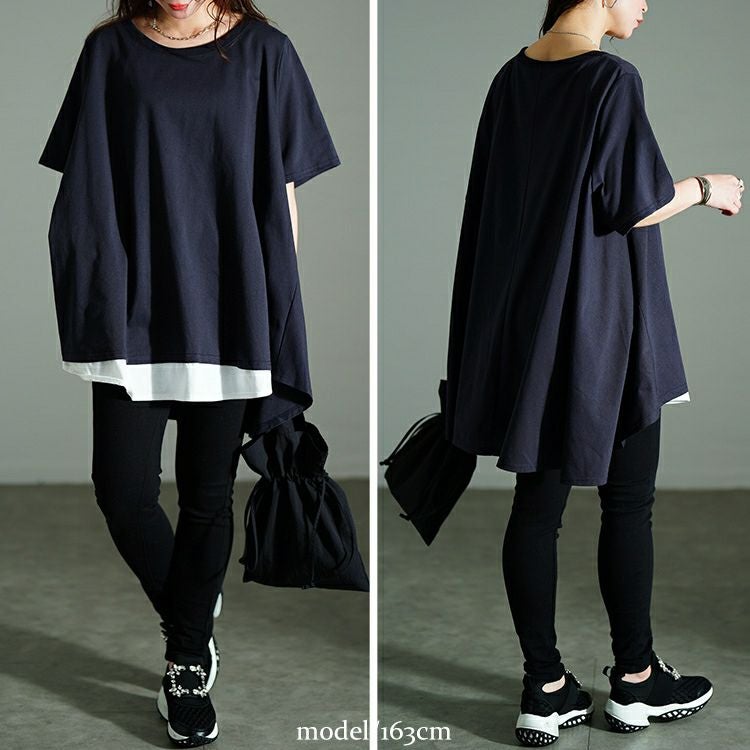 大きいサイズ レディース 裾フェイクレイヤードチュニック　bai-0181