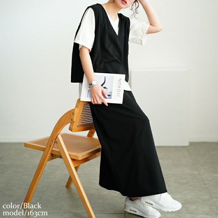 大きいサイズ レディース クロップベスト＆Tシャツ＆ナロースカート3点セット　bai-0170