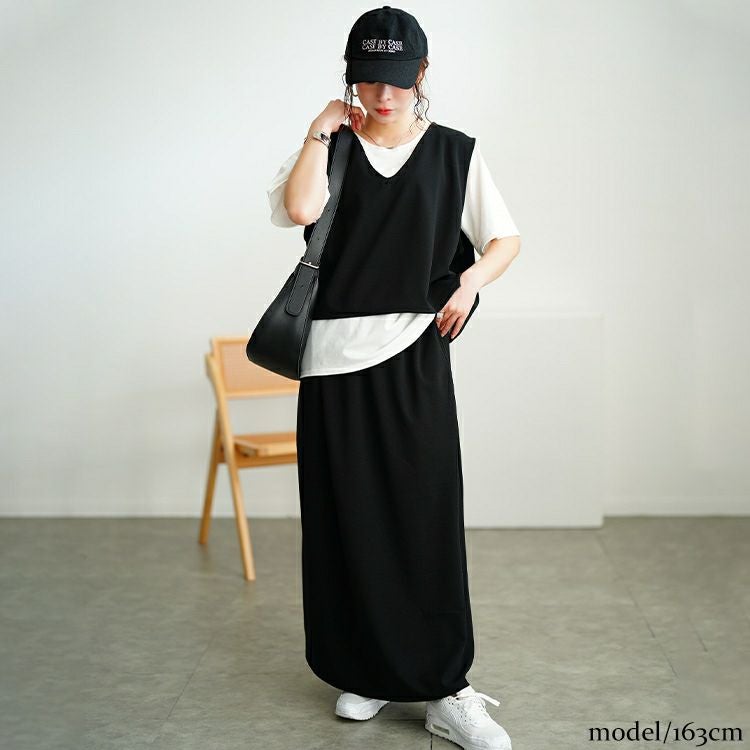 大きいサイズ レディース クロップベスト＆Tシャツ＆ナロースカート3点セット　bai-0170