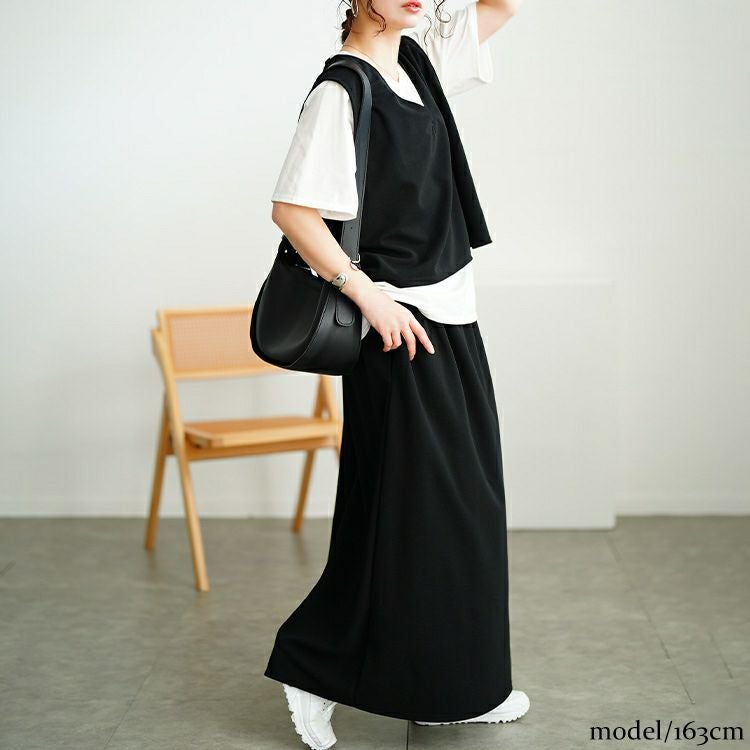 大きいサイズ レディース クロップベスト＆Tシャツ＆ナロースカート3点セット　bai-0170