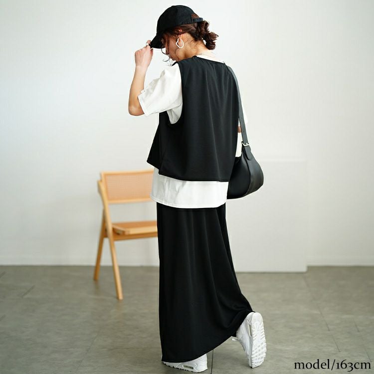 大きいサイズ レディース クロップベスト＆Tシャツ＆ナロースカート3点セット　bai-0170