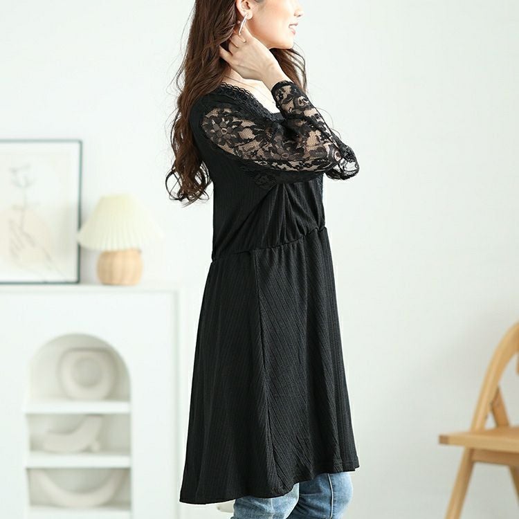 大きいサイズ レディース レースベルスリーブカシュクールチュニック