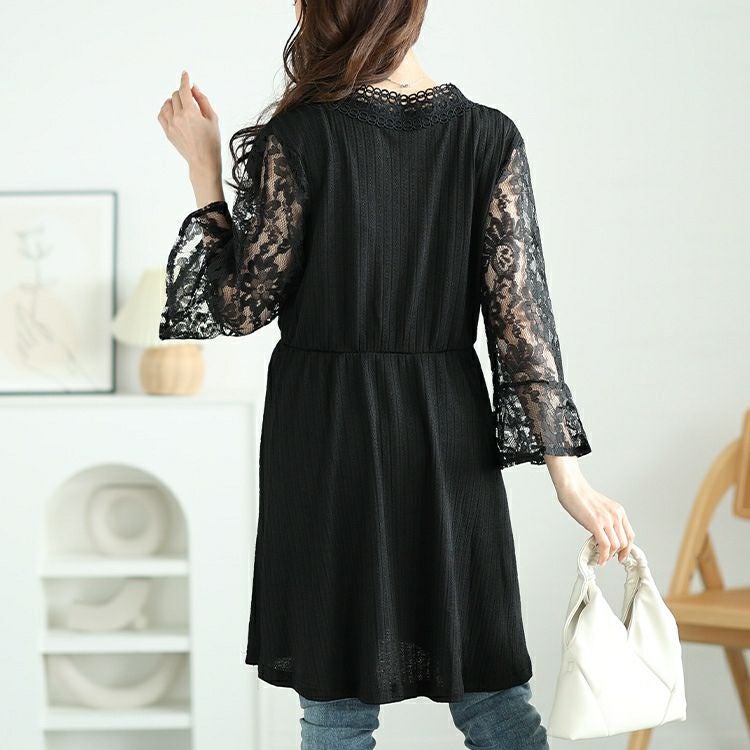 大きいサイズ レディース レースベルスリーブカシュクールチュニック