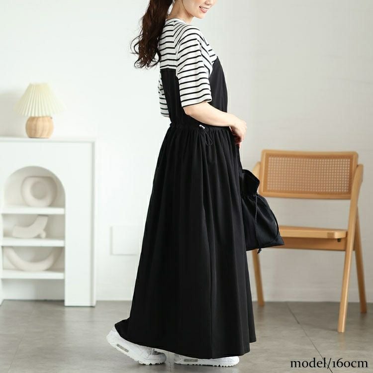 大きいサイズ レディース 異素材ドッキングビスチェワンピース　maru-30123