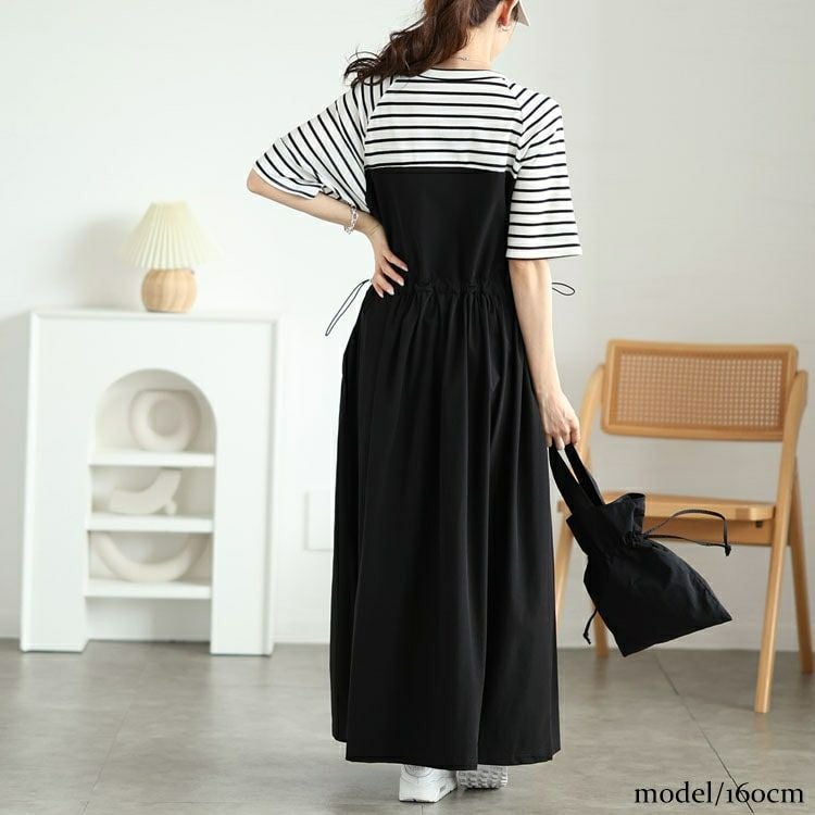 大きいサイズ レディース 異素材ドッキングビスチェワンピース　maru-30123