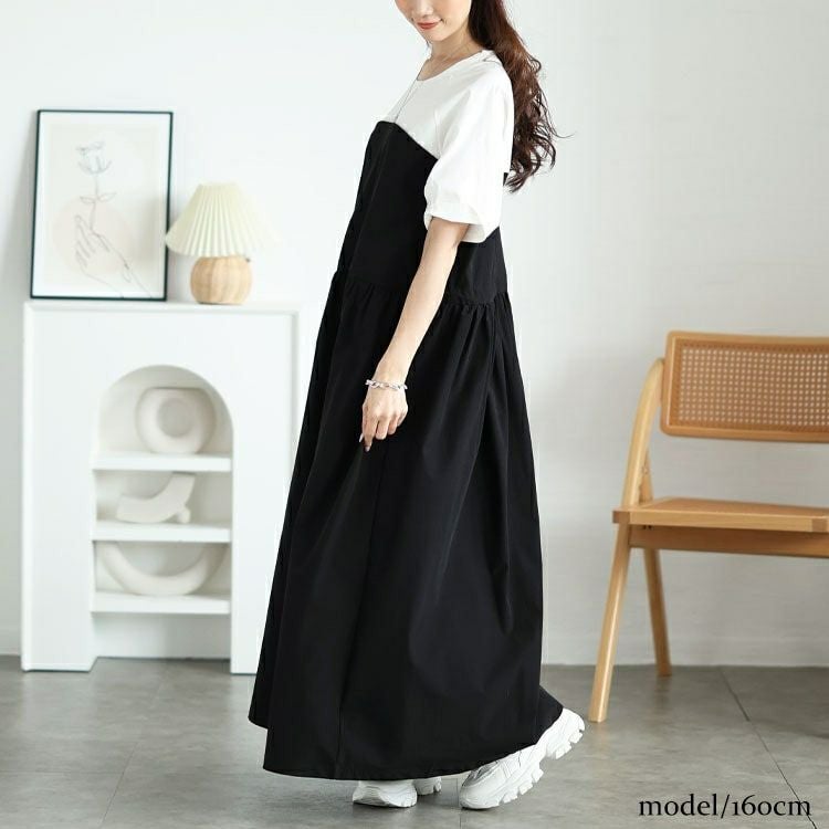 大きいサイズ レディース 異素材ドッキングビスチェワンピース　maru-30123