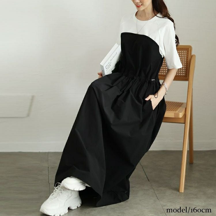 大きいサイズ レディース 異素材ドッキングビスチェワンピース　maru-30123