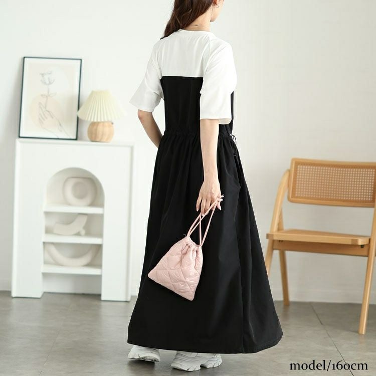 大きいサイズ レディース 異素材ドッキングビスチェワンピース　maru-30123