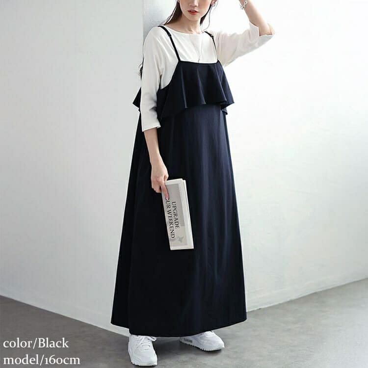 大きいサイズ レディース 軽量ラッフルフリルキャミソールワンピース　maru-30122