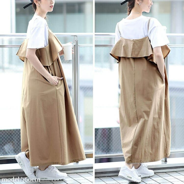 大きいサイズ レディース 軽量ラッフルフリルキャミソールワンピース　maru-30122