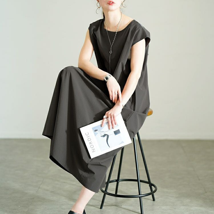 大きいサイズ レディース 軽量ノースリーブマキシワンピース　maru-30121