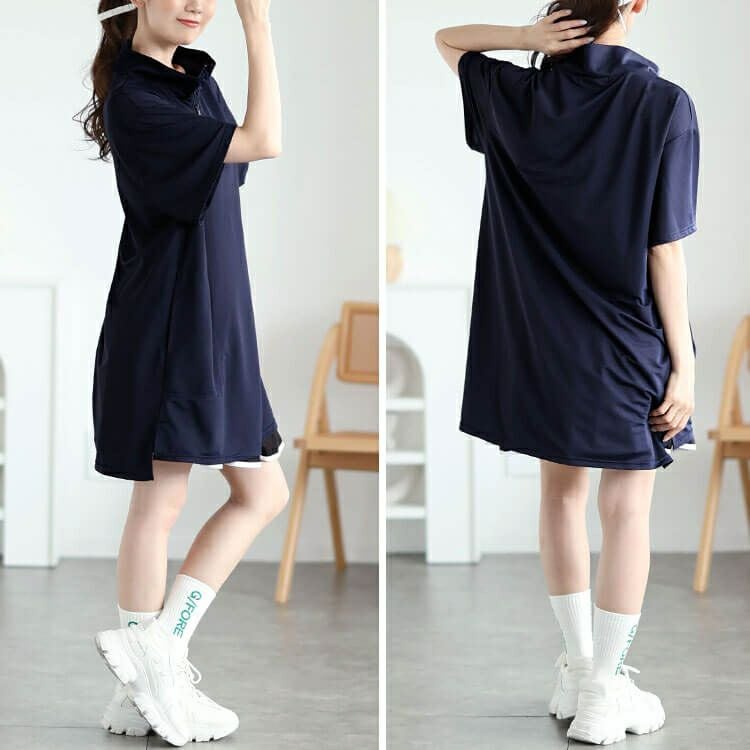 大きいサイズ レディース ハーフZIPミニハイネックチュニック　fem-543 【メール便可】