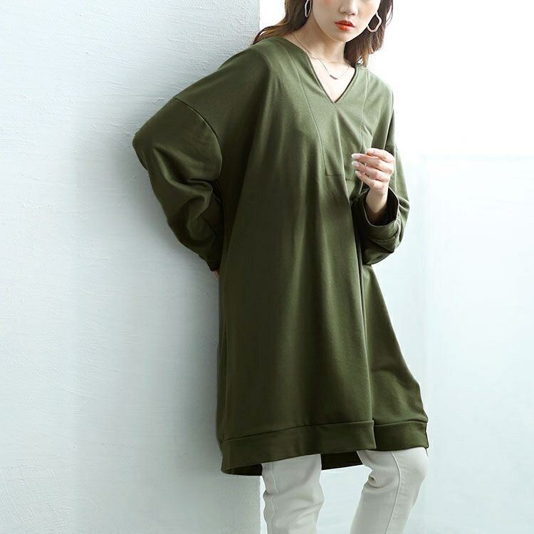 大きいサイズ レディース 深キーネックチュニックワンピース　goldy-1650