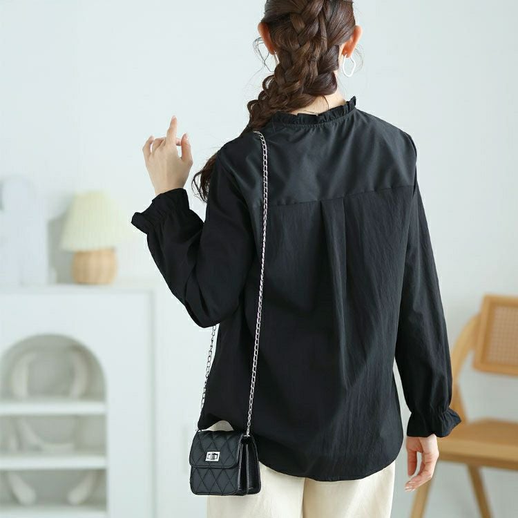 大きいサイズ レディース フリルネックプリーツブラウス　goldy-1634 【メール便可】