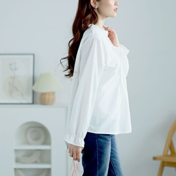 大きいサイズ レディース フリルネックプリーツブラウス　goldy-1634 【メール便可】