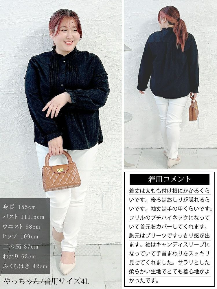 大きいサイズ レディース フリルネックプリーツブラウス　goldy-1634 【メール便可】