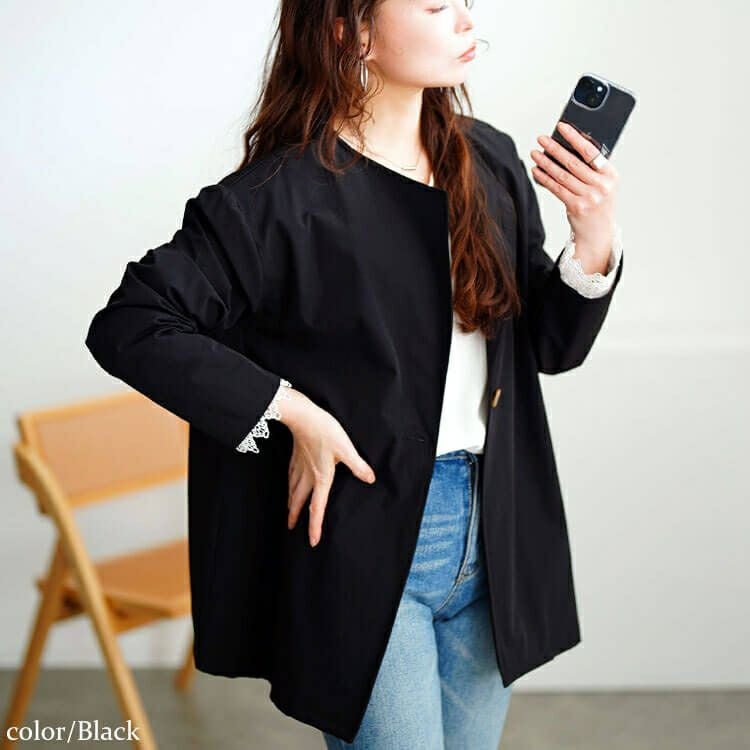 大きいサイズ レディース 軽量ストレッチ2way襟ビッグジャケット　maru-30124