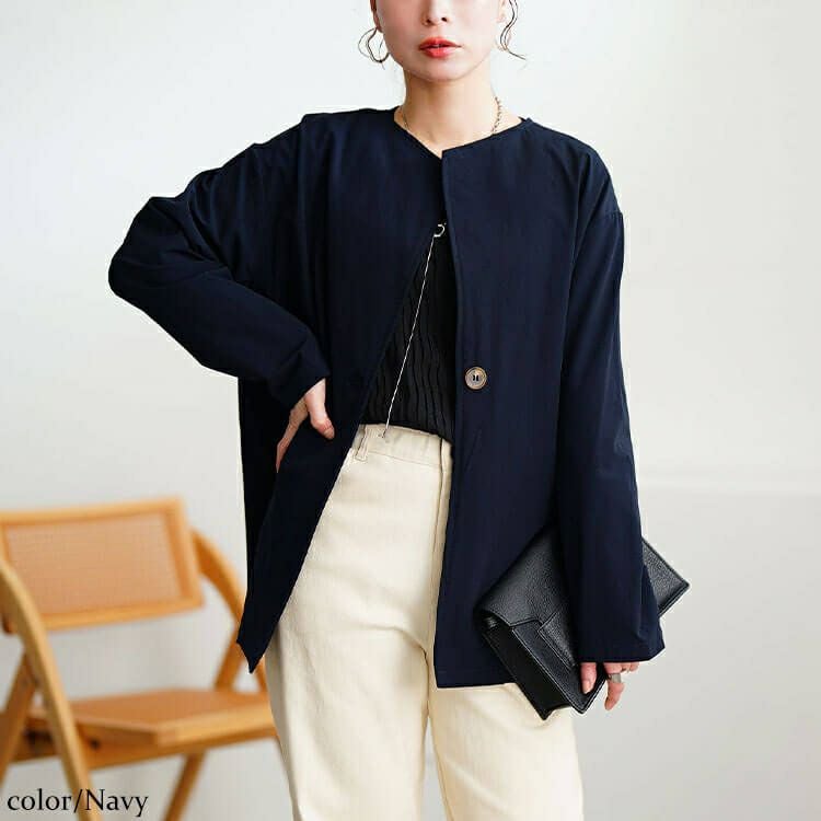 大きいサイズ レディース 軽量ストレッチ2way襟ビッグジャケット　maru-30124