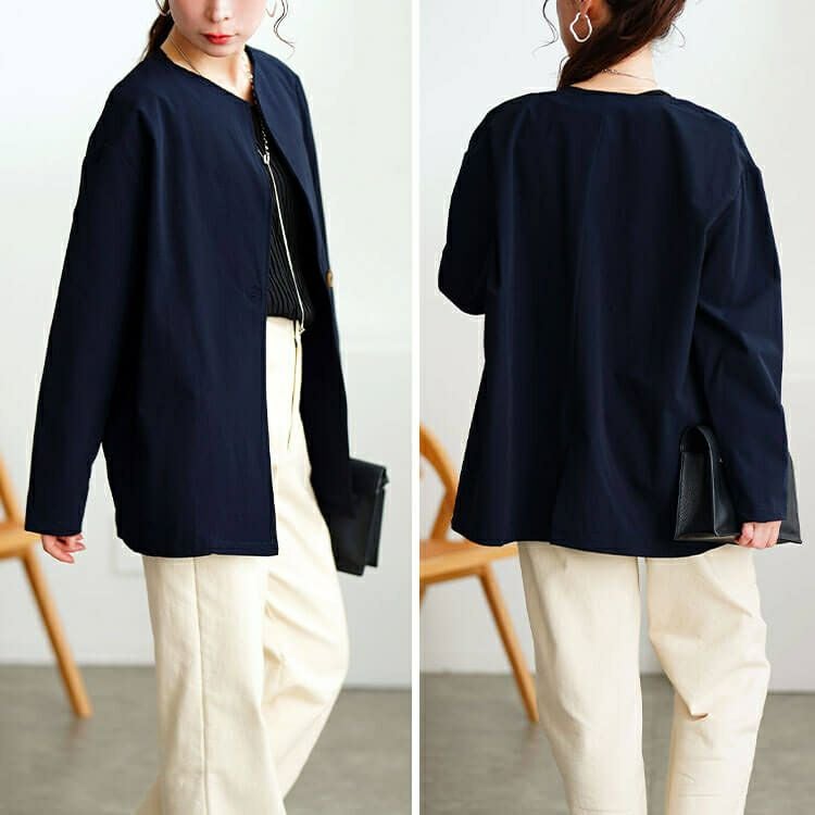 大きいサイズ レディース 軽量ストレッチ2way襟ビッグジャケット　maru-30124