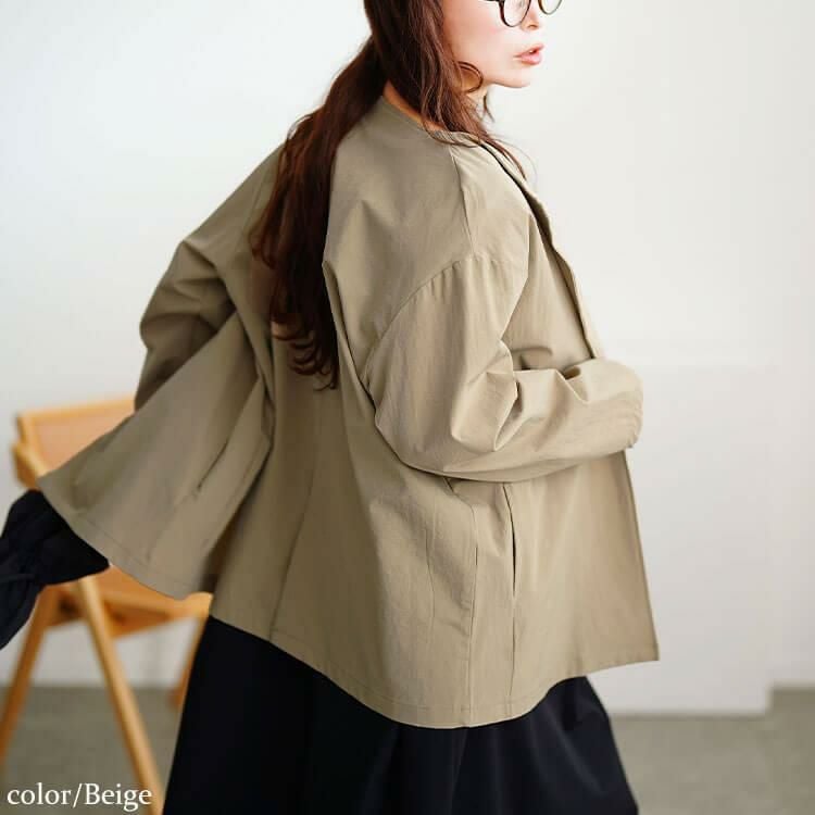 大きいサイズ レディース 軽量ストレッチ2way襟ビッグジャケット　maru-30124 ベージュ