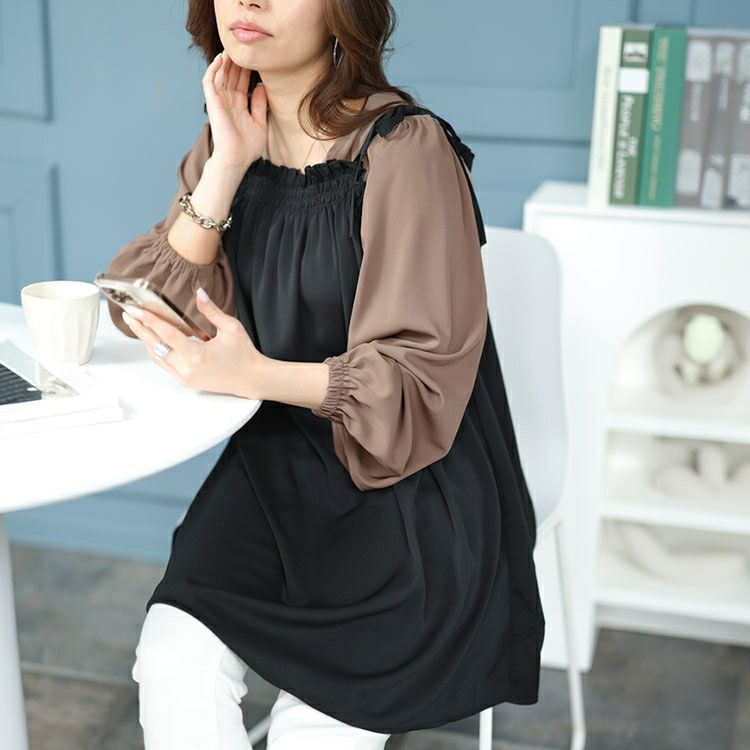 新品☆3L♪フェミニントップスまとめ売り♪チュニック丈も〇L120 最短即日出荷】デニムビスチェと2層チュールの.*セットアップ風