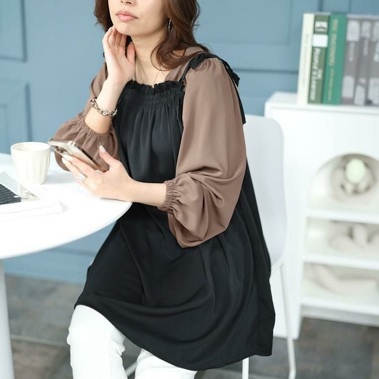 大きいサイズ レディース ドッキングキャミソールチュニック　maru-30180 ブラック