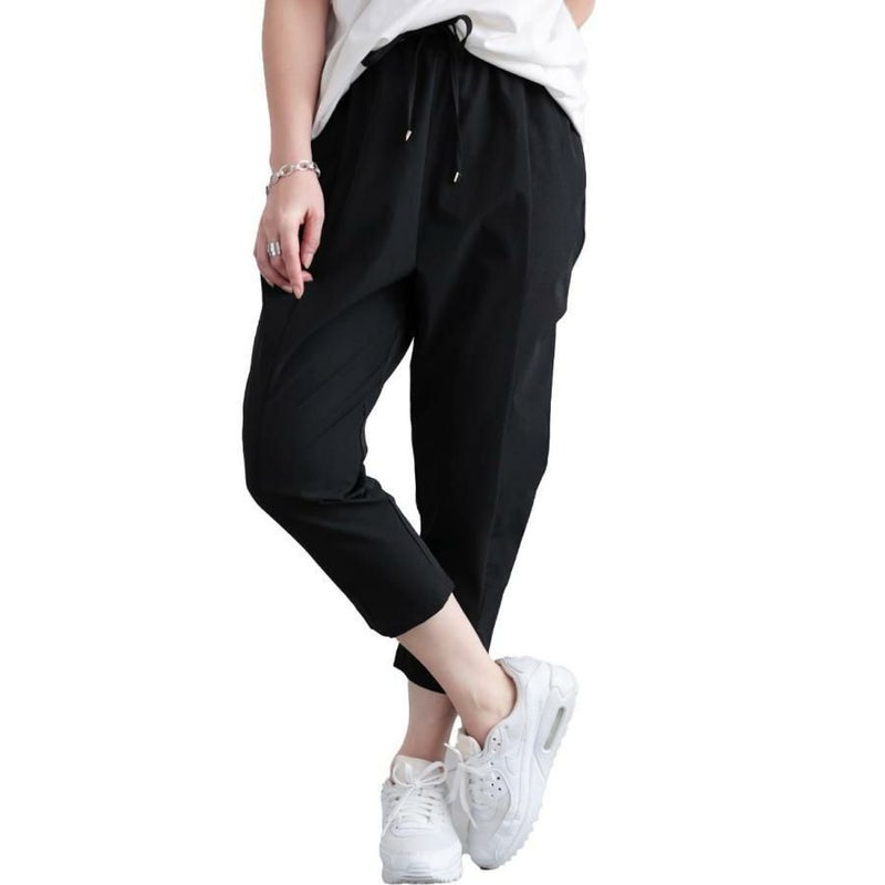 大きいサイズ レディース 軽量ストレッチクロップドテーパードパンツ　maru-30115 【メール便可】 ブラック