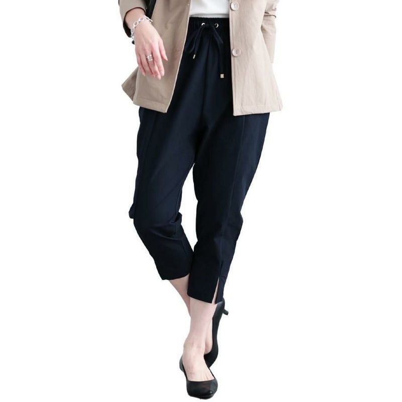 大きいサイズ レディース 軽量ストレッチクロップドテーパードパンツ　maru-30115 【メール便可】 ネイビー