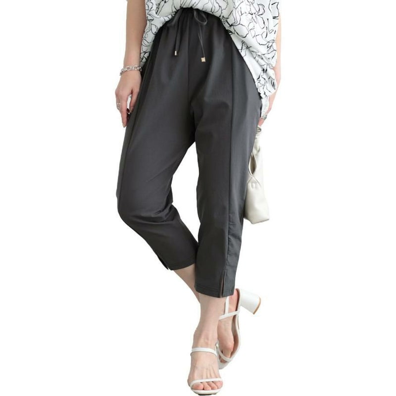 大きいサイズ レディース 軽量ストレッチクロップドテーパードパンツ　maru-30115 【メール便可】 チャコール