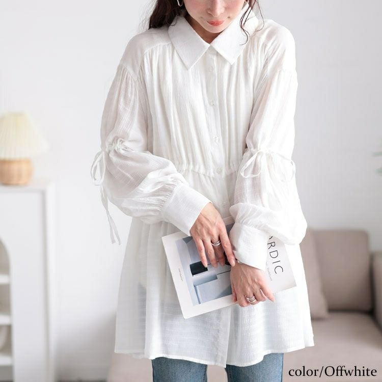 大きいサイズ レディース リボンドロストギャザーシャツチュニック　tani-36798ll