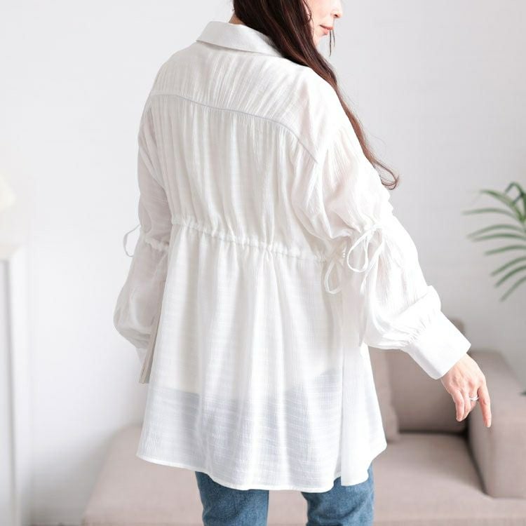 大きいサイズ レディース リボンドロストギャザーシャツチュニック　tani-36798ll