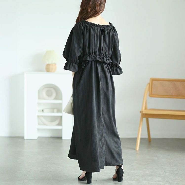 大きいサイズ レディース リボンフリルブラウス＆キャミワンピース2点セット　tani-36797ll