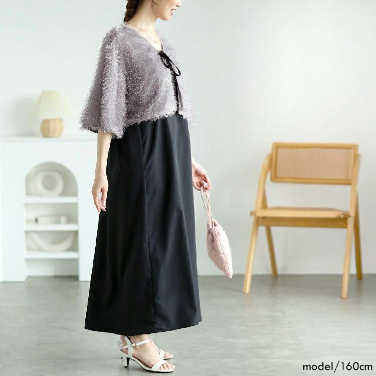 大きいサイズ レディース ラメフェザーリボンボレロ＆キャミワンピース2点セット　tani-36804ll