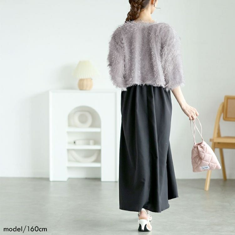 大きいサイズ レディース ラメフェザーリボンボレロ＆キャミワンピース2点セット　tani-36804ll