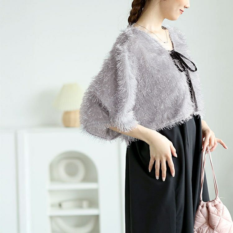 大きいサイズ レディース ラメフェザーリボンボレロ＆キャミワンピース2点セット　tani-36804ll