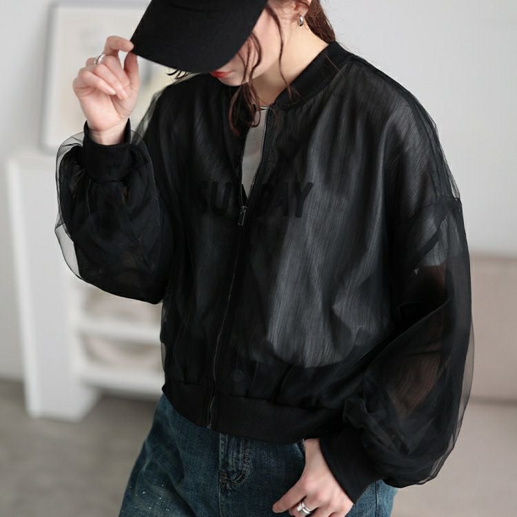 大きいサイズ レディース チュールクロップドMA-1ブルゾン　mnfk-258112