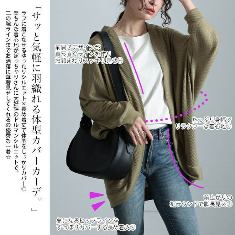 大きいサイズ レディース ワッフルドルマンカーディガン　cast-5554045