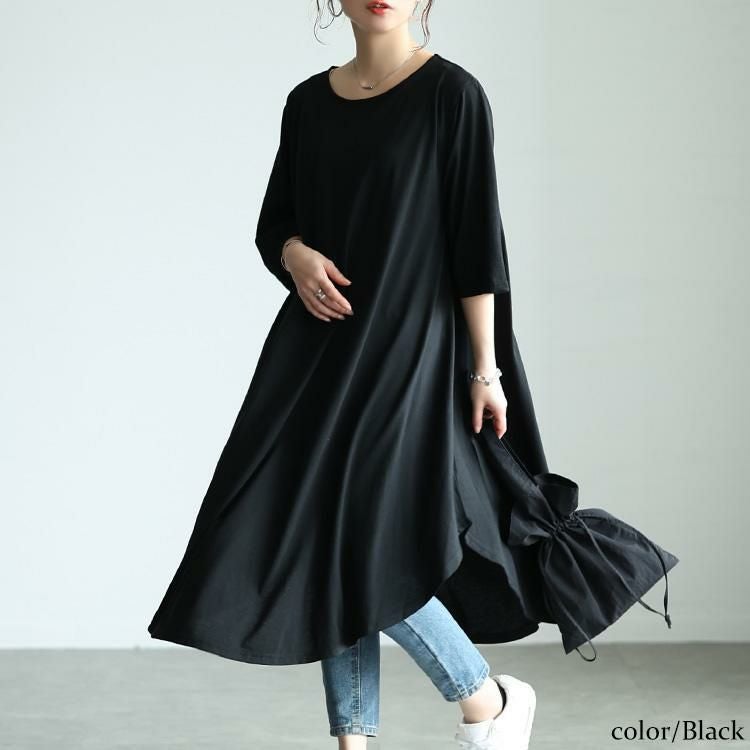 大きいサイズ レディース ラウンド裾フレアワンピース　cast-5552031 ブラック