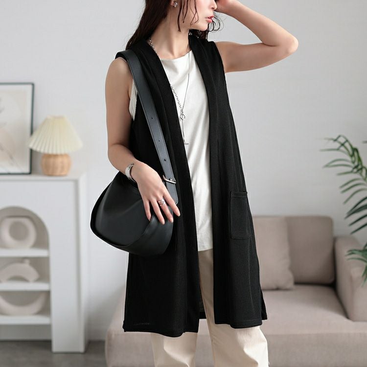 大きいサイズ レディース サイドスリット畦編みロングジレ　cast-5552029 【メール便可】