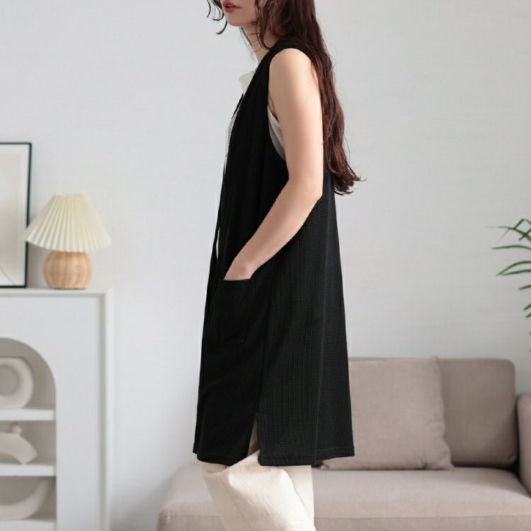 大きいサイズ レディース サイドスリット畦編みロングジレ　cast-5552029 【メール便可】