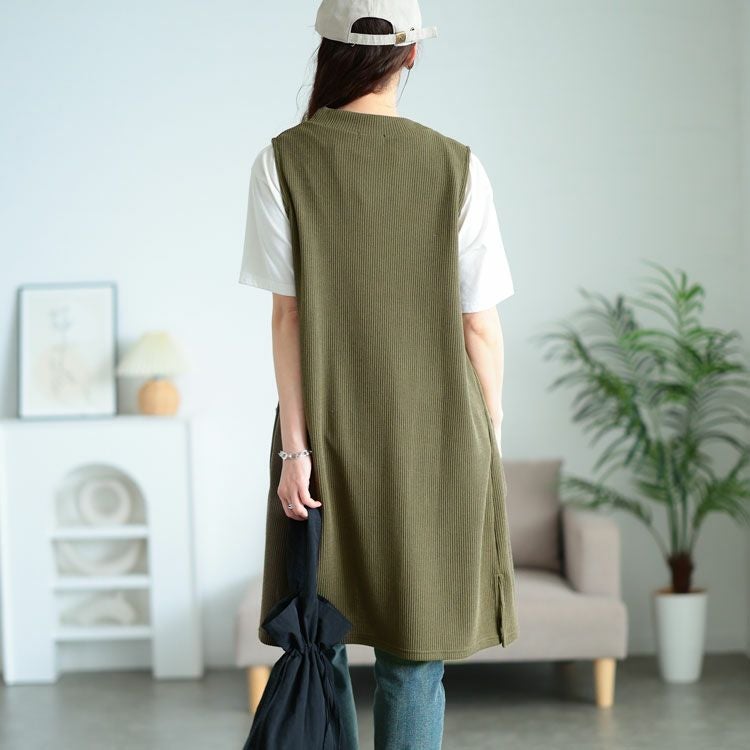 大きいサイズ レディース サイドスリット畦編みロングジレ　cast-5552029 【メール便可】