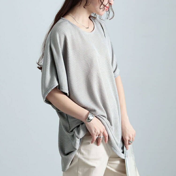 大きいサイズ レディース サイドギャザー畦編みドルマントップス　cast-5552028 【メール便可】