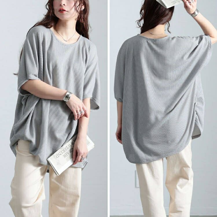 大きいサイズ レディース サイドギャザー畦編みドルマントップス　cast-5552028 【メール便可】