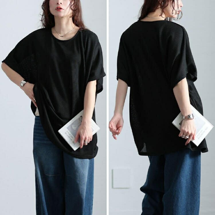 大きいサイズ レディース サイドギャザー畦編みドルマントップス　cast-5552028 【メール便可】